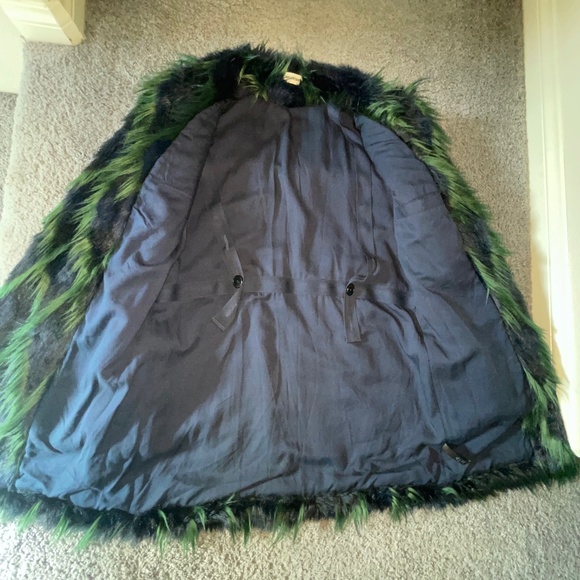 ZADIG & VOLTAIRE Louisy Harlequin Faux Fur Coat Marine Blue/Green Size S - Picture 9 of 12